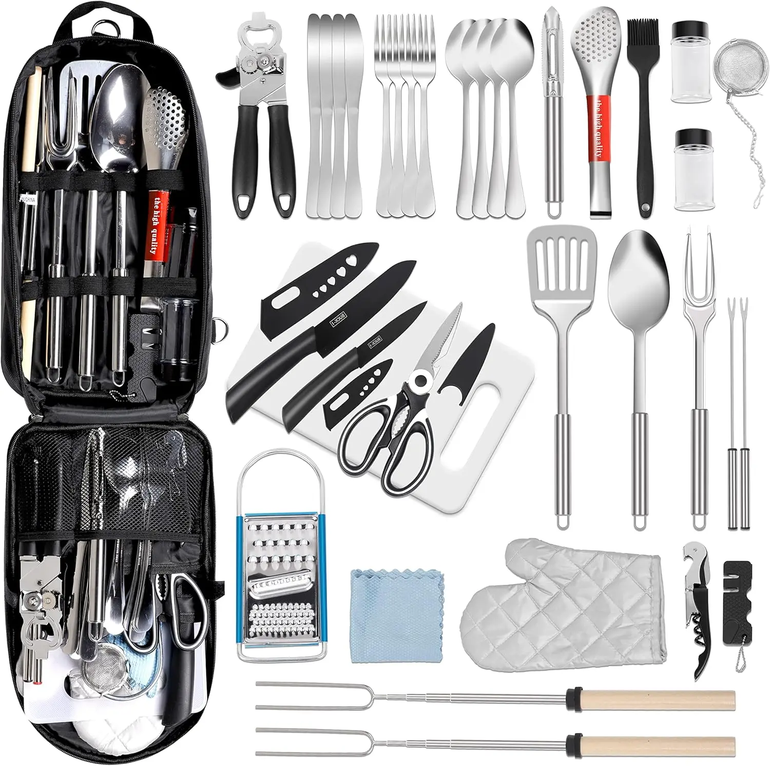 Camping Kitchen Utensil Set Outdoor Kitchen Gear, Outdoor Cooking and Grilling Utensil Travel Set Perfect for Camping