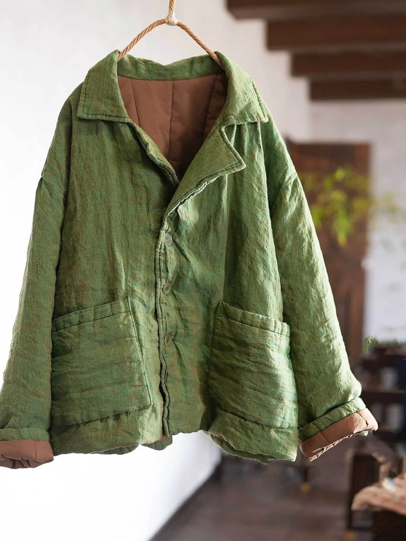 

Хлопковое пальто оригинального дизайна свободного кроя из стираного льна, зимнее, большого размера, в стиле ретро, для повседневной носки