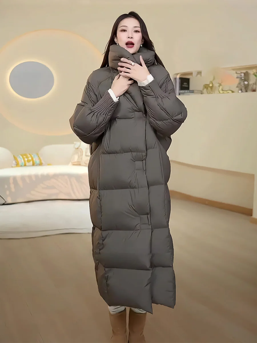 

Зимнее утепленное белое пуховое пальто для женщин, модное, с воротником, теплое, для повседневной носки, без капюшона, 50% пуха, удлиненное