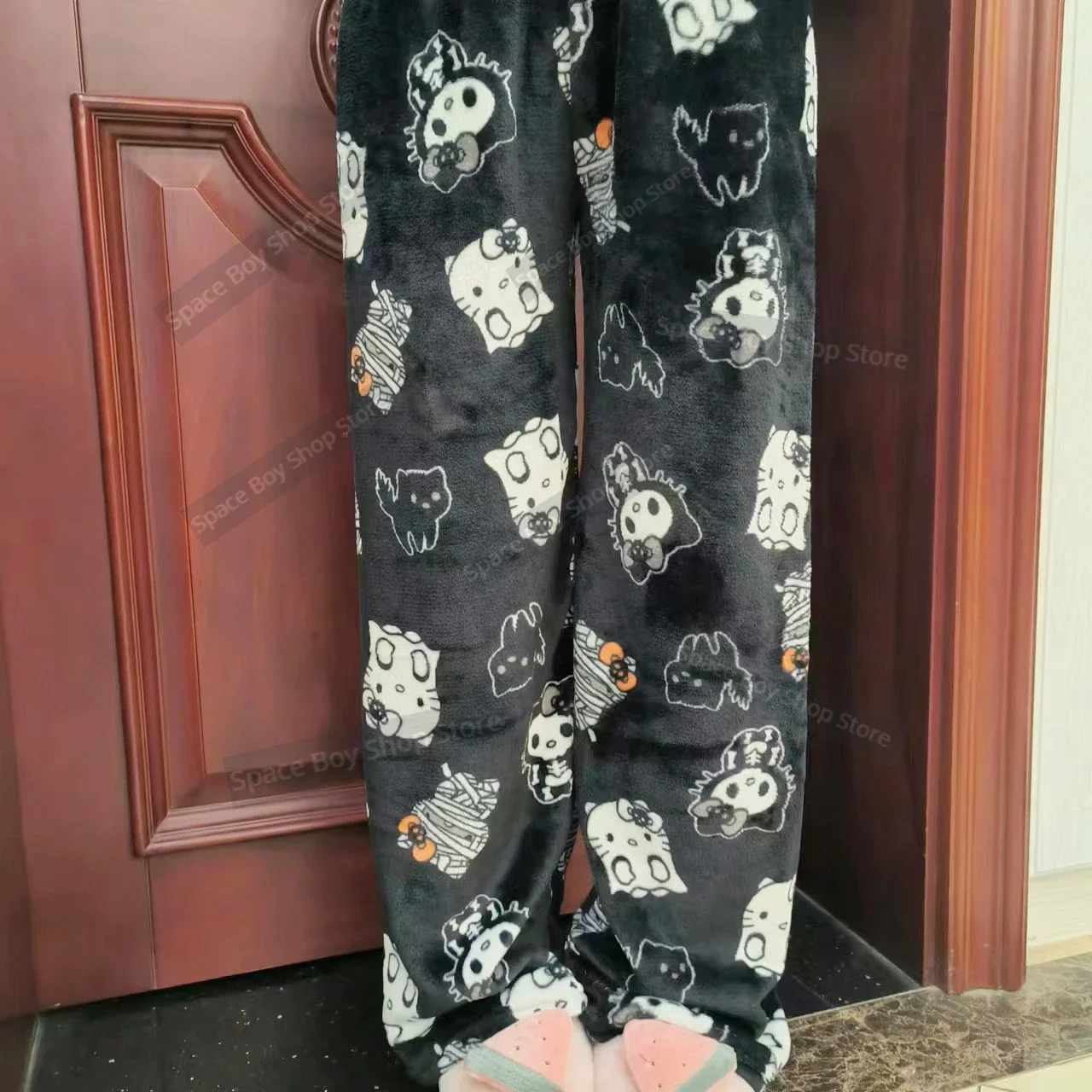 Sanrio-Calça de pijama feminina Hello Kitty, tecido elástico duplo, calças macias, desenho kawaii, prenda de aniversário, anime, novidade