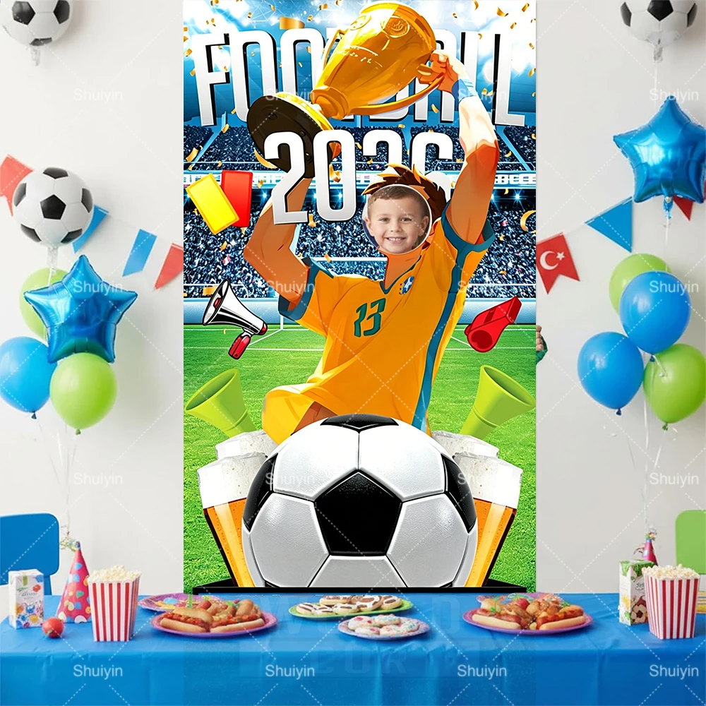 

Football 2026 Photo Door Banner Soccer Celebrate Party Decorations Backdrop Party Supplies Facial Hollow Out Photography Props
