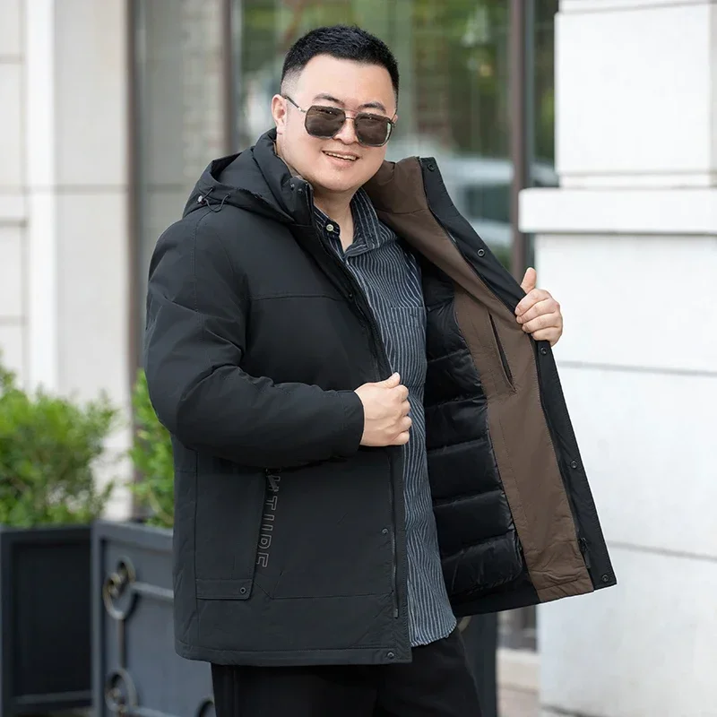 3XL-9XL Plus Size Men's Plus Size Down Jacket 90 Duck Down Detachable Hat Clothes Simple Jack Warm Coat New Product