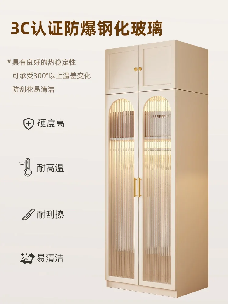 Solid wood wardrobe home bedroom new combination custom French cabinet with glass door cream style children's large wardrobe
