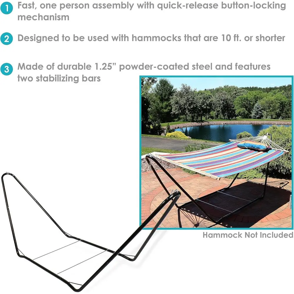 10-oot Portable Steel Hammock Stand - or Camping and Spreader Bar Hammocks - 330-Pound acity - Black