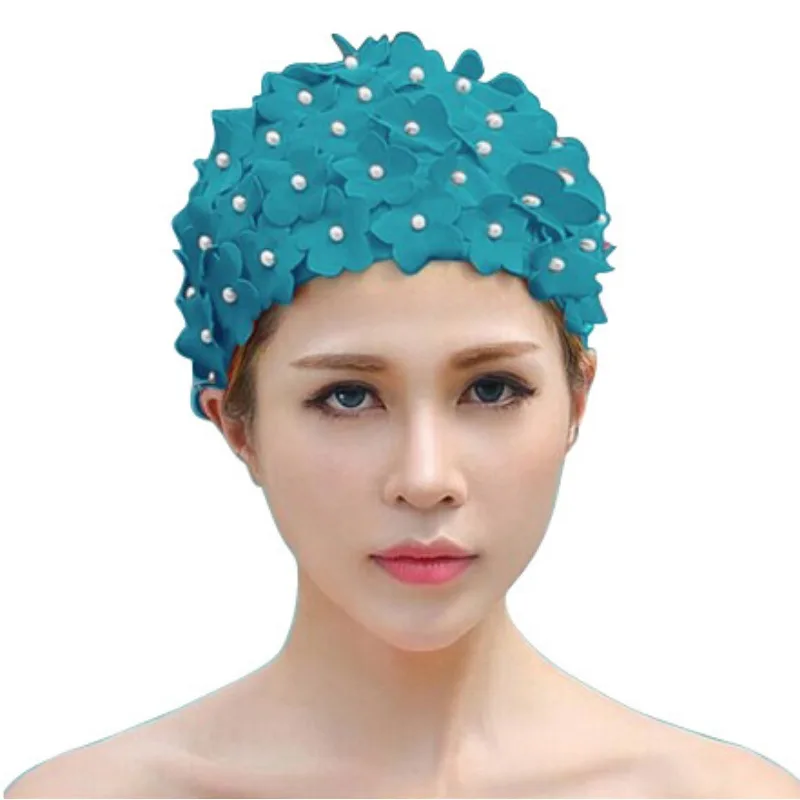 Bonnet de bain avec perles pour femmes, bonnet de bain avec pétales tridimensionnels, bonnets de bain pour femmes, bonnets de bain longs et courts, mode féminine, printemps chaud, nouveau, été