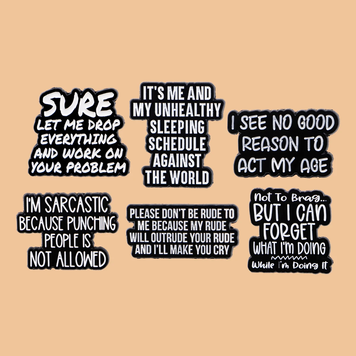 'IM SARCASTIC ' Quotes Enamel Pins Phrase Brooches Badge on Backpack Lapel Pin Costume Accessories Fashion Jewelry Friend Gifts