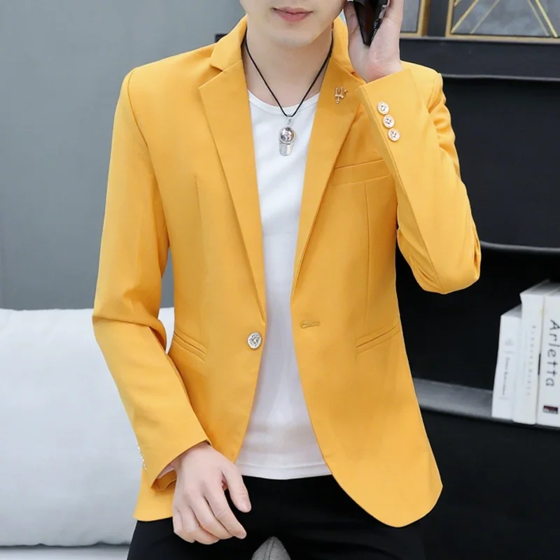 スタイリッシュなメンズプリントスリムフィットカジュアルスーツジャケット秋春ファッショナブルなシングルピースアッパーアパレルハンサムなアウターウェア