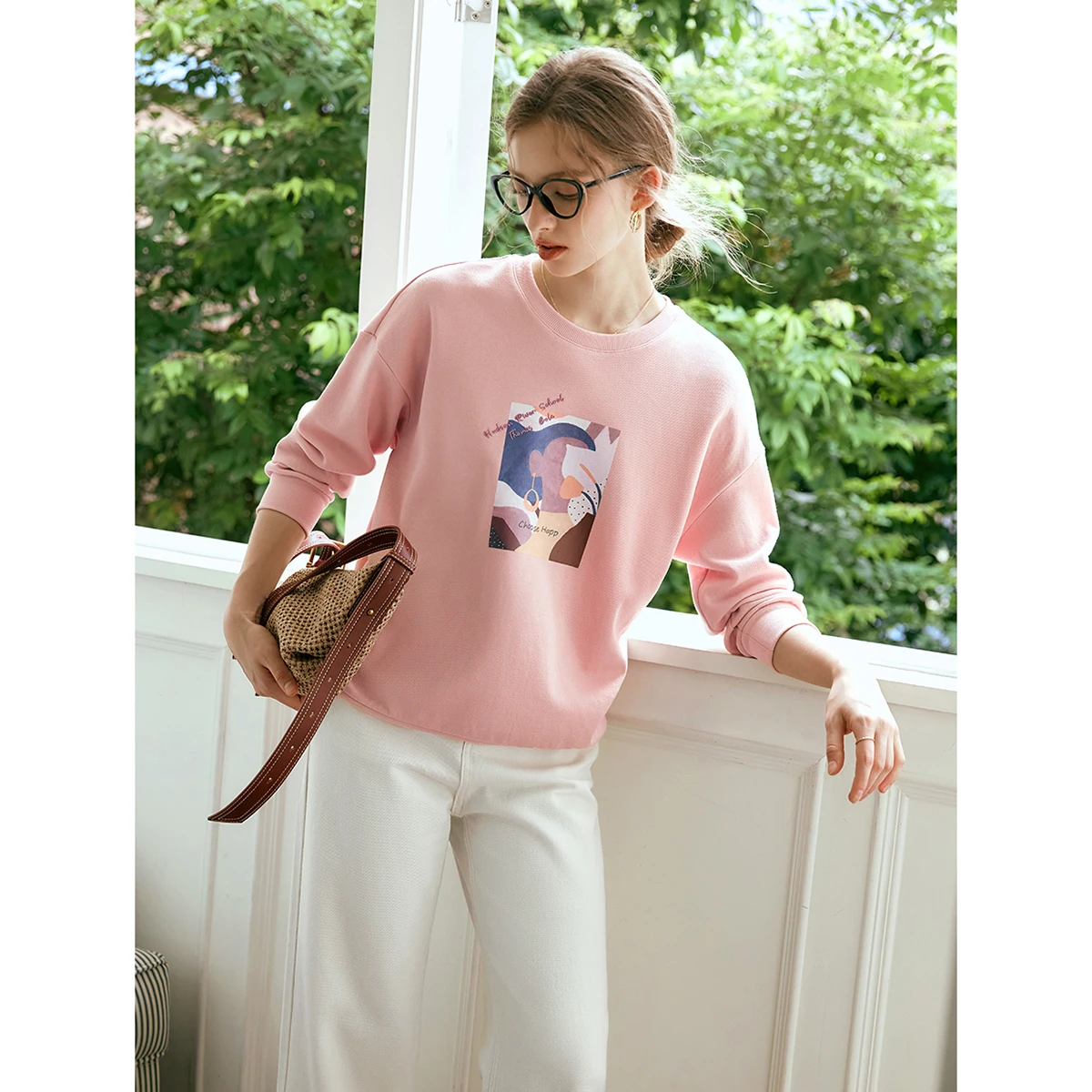 OLrain Women's Knitted Sweatshirts O-neck Long Sleeve Loose Pullovers  Print Sweaters 2025 Autumn Office Lady O57QR53221