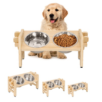 Elevated Dog Feeder Bowls Adjustable Raised Stand Wood Pet Double Stainless Steel Bowl Anti-Slip Cat Dog Food Water Accessories