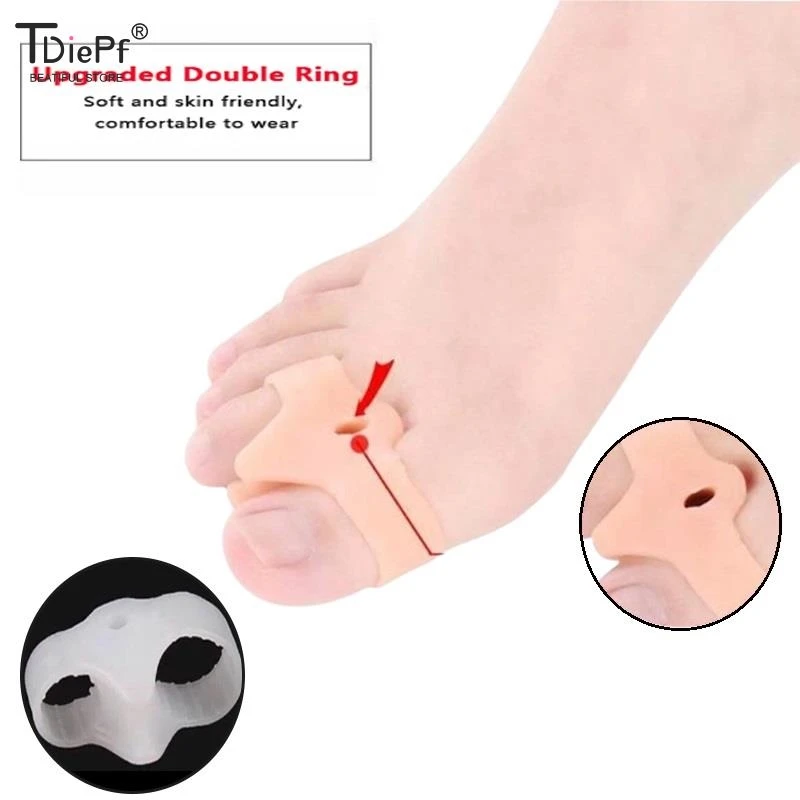 Corrector de pulgar de doble anillo de Gel de silicona, juanete, dedo del pie, Protector de Hallux Valgus, separador, ajustador alisador de dedo, 1 par