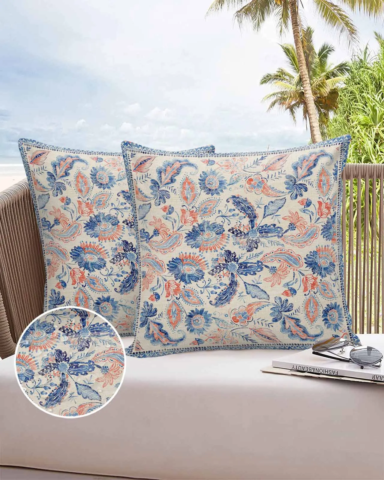 

Ethnic Paisley Floral Waterproof Pillowcase Set Car Cushion Cover Home Sofa Office Decorative Pillowcase Cover