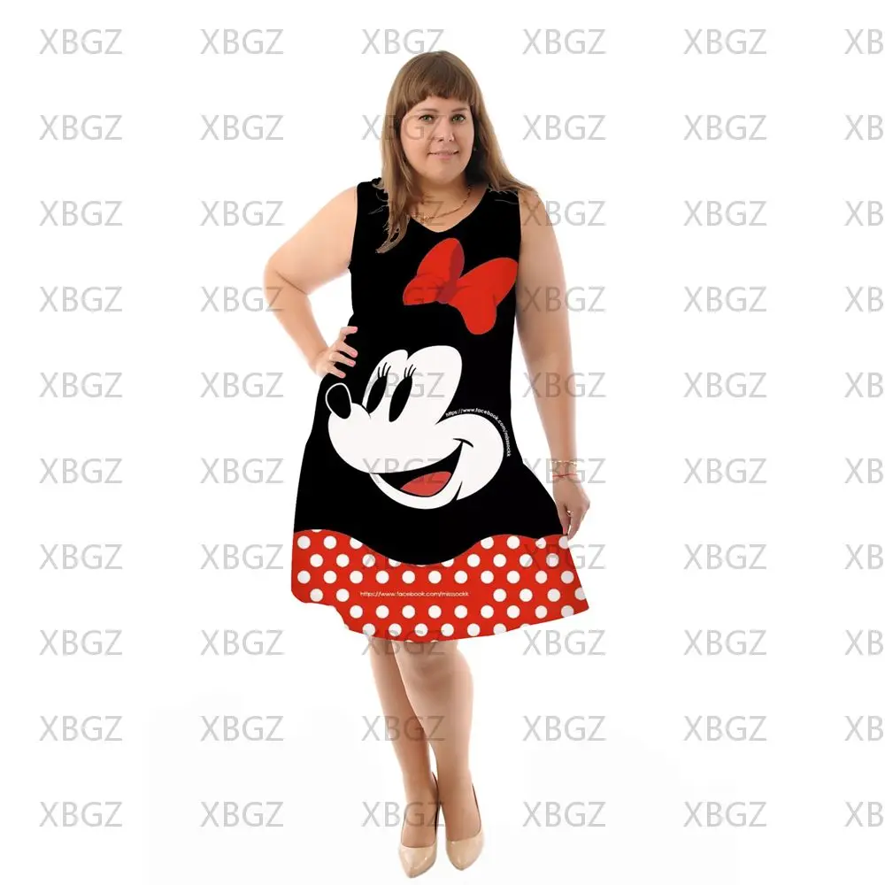 Elegant Dresses สำหรับ Chubby ผู้หญิง Mickey Disney Plus ขนาด4xl 5xl 6xl Minnie Mouse ผู้หญิงฤดูร้อน2022ชุดชายหาด Chic แขนกุด