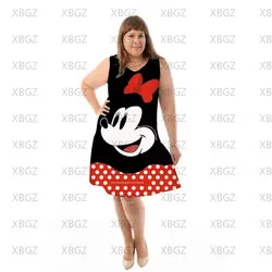 Elegant Dresses for Chubby Women Mickey Disney Plus Size 4xl 5xl 6xl Minnie Mouse Summer Woman 2022 Beach Dress Chic Sleeveless