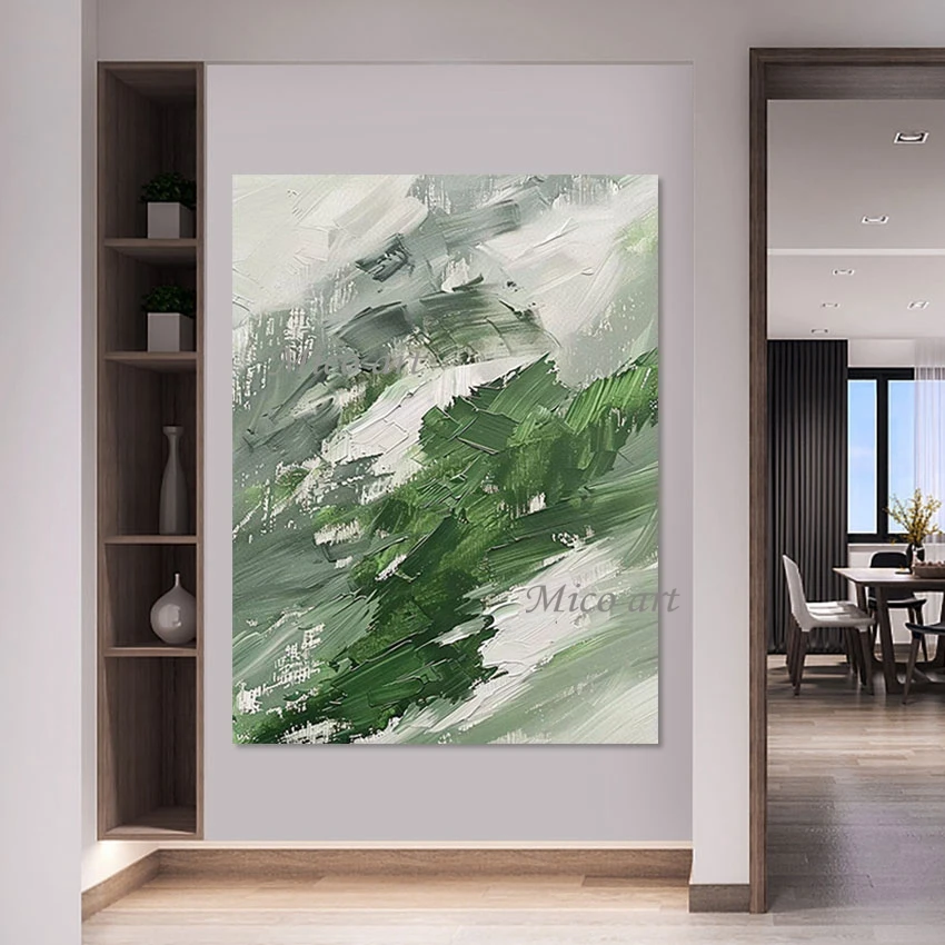 

Green White Acrylic Texture Abstract High Quality Oil Paintings Canvas Picture Unframed Outdoor Wall Art Decoration Showpiece