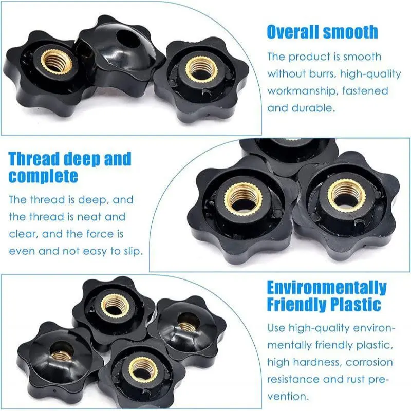 10/5 PCS M5 M6 M8 M10 Plum Hand Tighten Nuts Handle Thread Star Mechanical Black Thumb Nuts Clamping Knob Manual Nuts