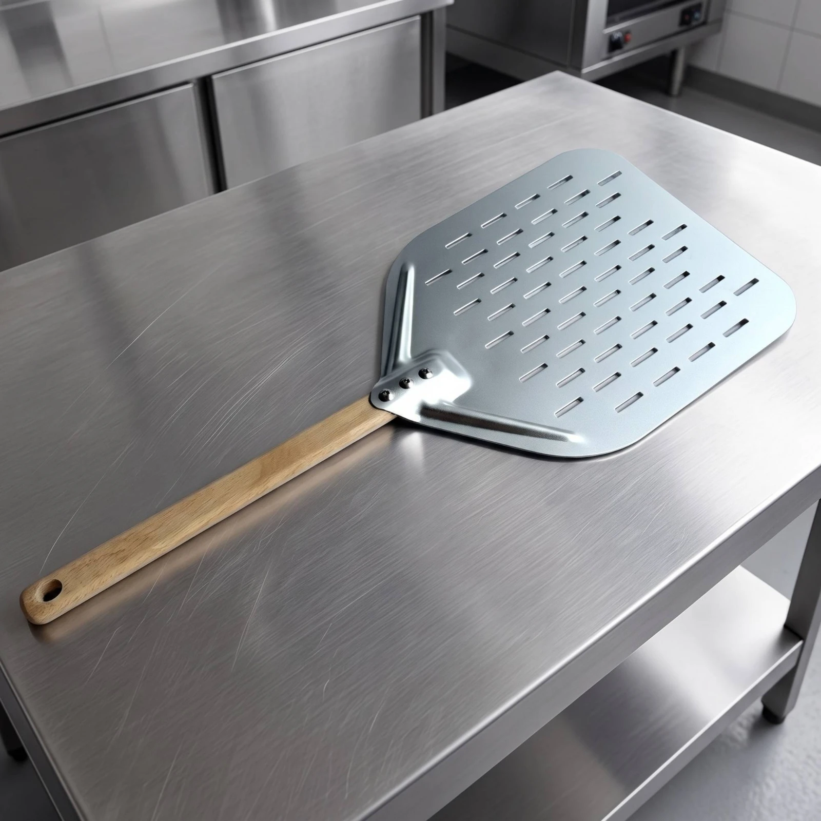 Perforated Pizza Peel Metal Pizza Peel with Wooden Handle Ergonomic Comfortable for Home Bakers