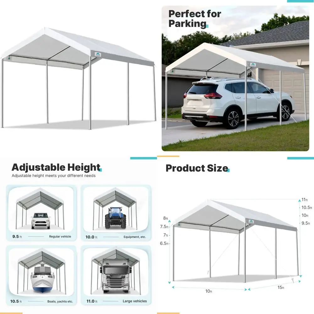 

Heavy-Duty 10x15 ft Carport Canopy with Adjustable Height for Cars, Boats, and Outdoor Parties