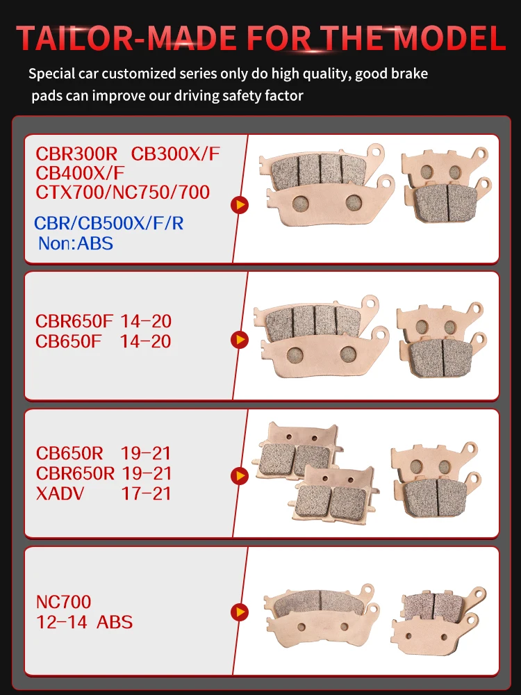Mrrangt Motorcycle Metal sintering brake pad fit for HONDA CB400/500/650R/F/X CBR650/300 NC/XADV750S/700 CB650R XADV750 CBR650R
