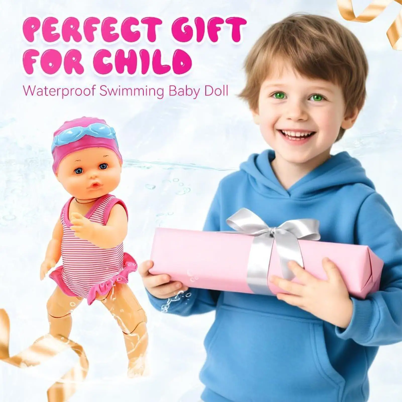 Baby Doll For Pool Electric Swimming Doll Battery-Powered Bathtub Toy Floating Swimming Figure For Water Pool Beach Bathroom