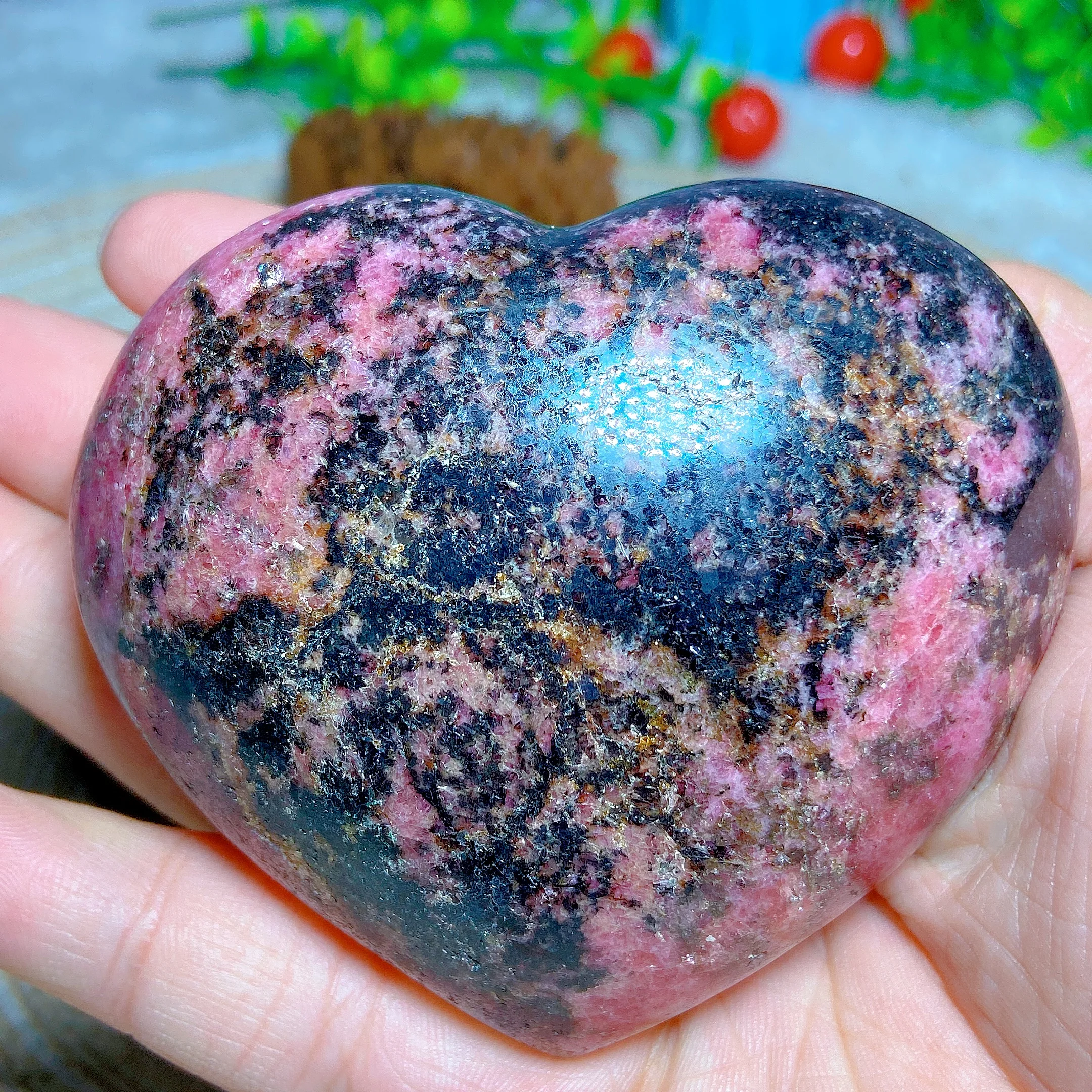 Healing Natural Crystals Rhodonite With Black Tourmaline Heart Love Stone Reiki Home Decorations Mineral Energy Gift Ore