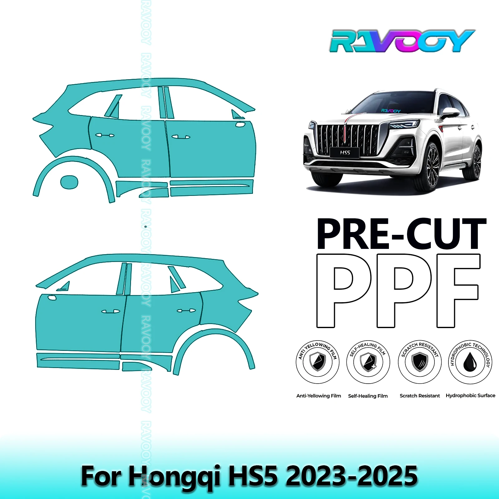 

For Hongqi HS5 2023-2025 8.5mil Clear Matte Pre-Cut PPF Door & A/B Pillar Kit TPU Paint Protection Film Set