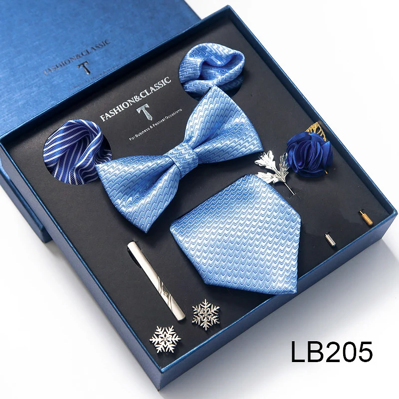 Hochwertiges Krawatten-Set, luxuriöse Geschenkbox, Seidenkrawatten-Set, 8 cm, festliches Geschenk, Krawatte, Einstecktücher, blaues Weihnachtsgeschenk – Detail 6