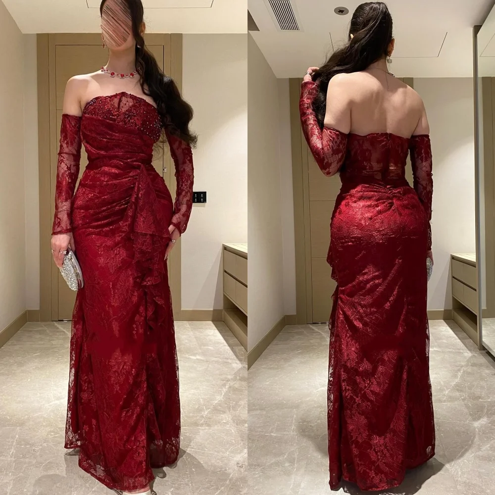 

Customized Exquisite Intricate Lace Beading Pleat Straight Strapless Long Dresses Bespoke Occasion Dresses Sizes Available Sexy