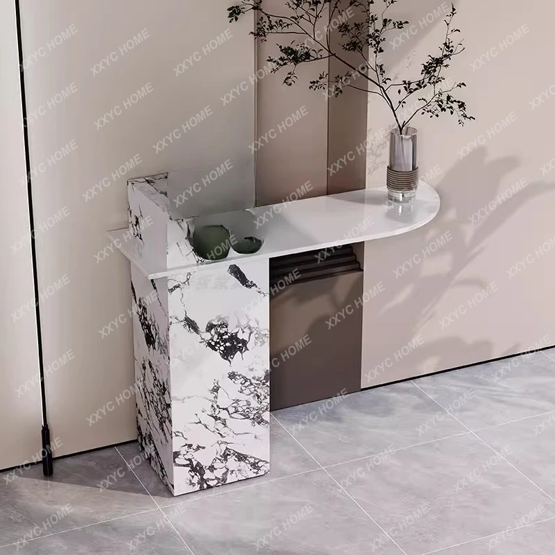 A  High-end light luxury marble console table, ultra-narrow entryway cabinet, villa hotel corridor console table