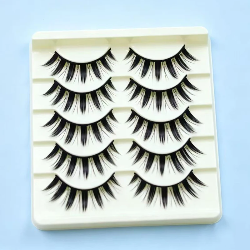 5 Pairs Thick Anime Style False Eyelashes, Natural Manga Lashes, Fluffy 3D Crossed Faux Mink Eyelashes for Cosplay Party