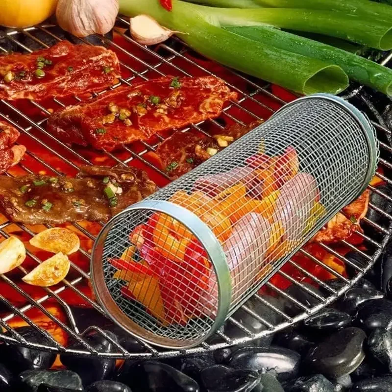 Travel BBQ Grill Delicious Veggies Fish and More with This Portable BBQ Rolling Grill Basket Barbecue Grill Accesories