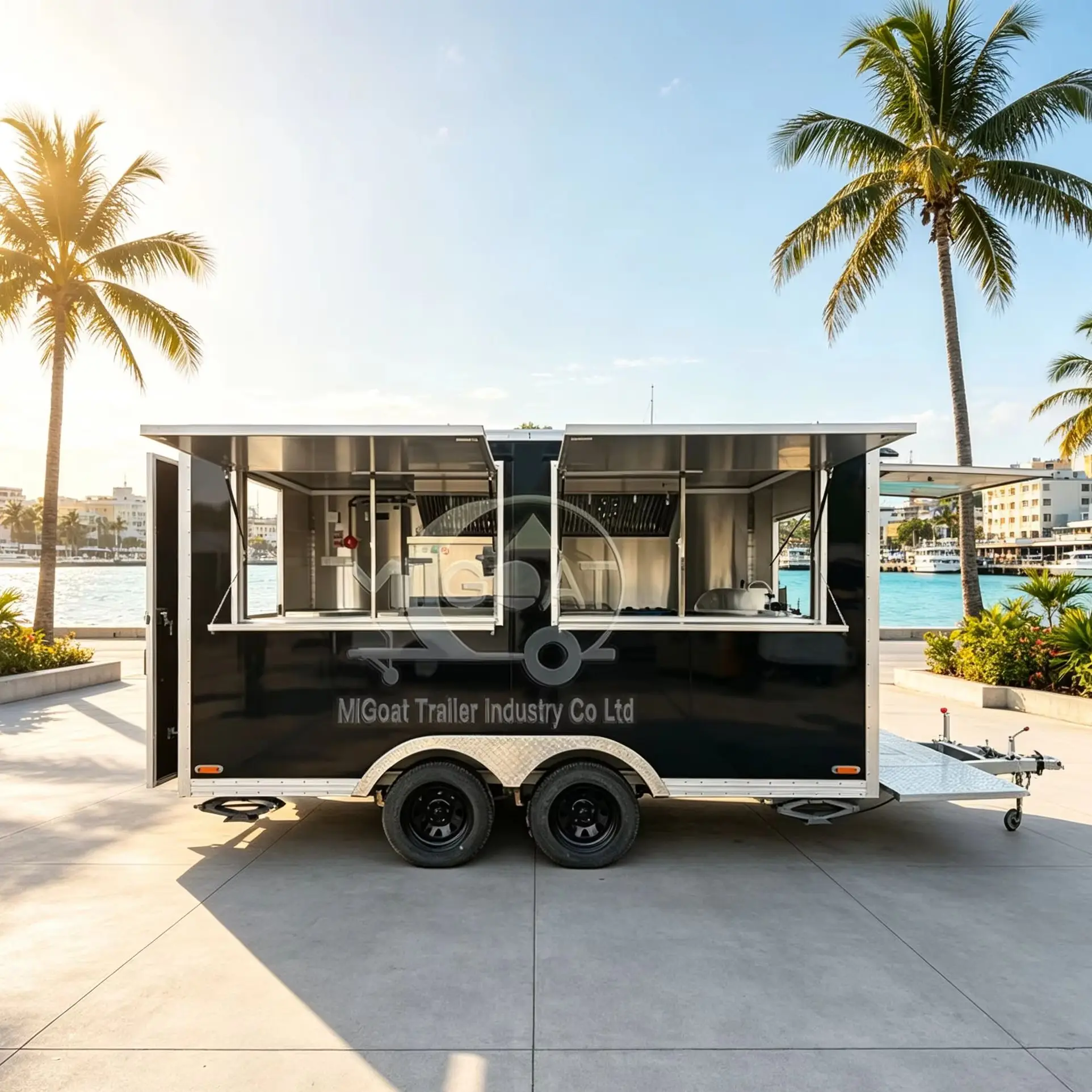 Custom Concession Food Trailer With  110V 50Hz NEMA Plug Complete Stainless Steel Mobile Food Kitchen