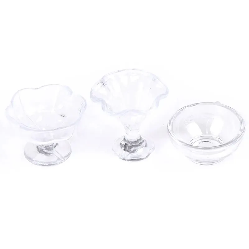 17Pcs/Set 1/12 Dollhouse Miniatures Simulation Tableware Mini Cup Ice Cream Bowl Plastic Model Transparent Goblet Accessories