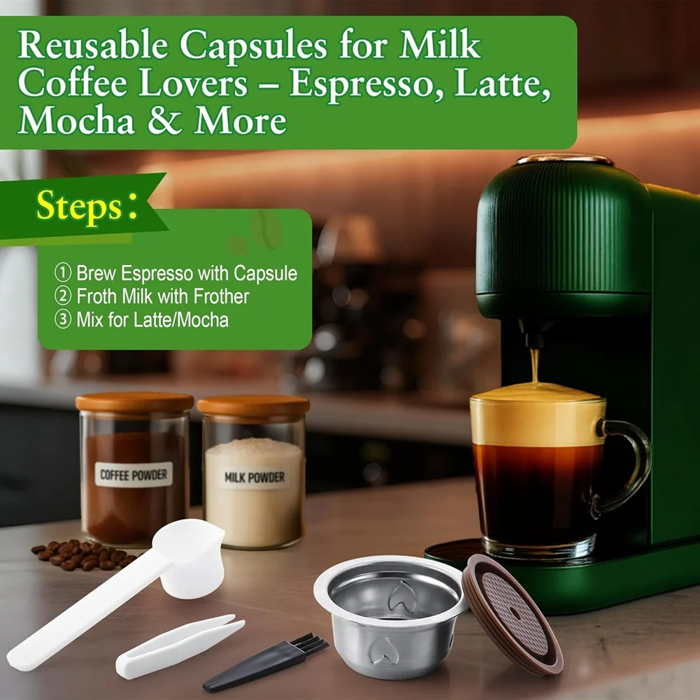 

Набор многоразовых кофейных капсул B64B, 230 мл, из нержавеющей стали, для кофемашин Nespresso Vertuo, включает силиконовую крышку