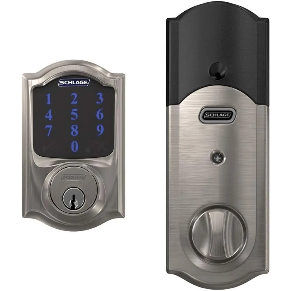 BE469ZP CAM 619 Connect Smart Deadbolt with alarm with Camelot Trim in Satin Nickel  Z-Wave Plus enabled