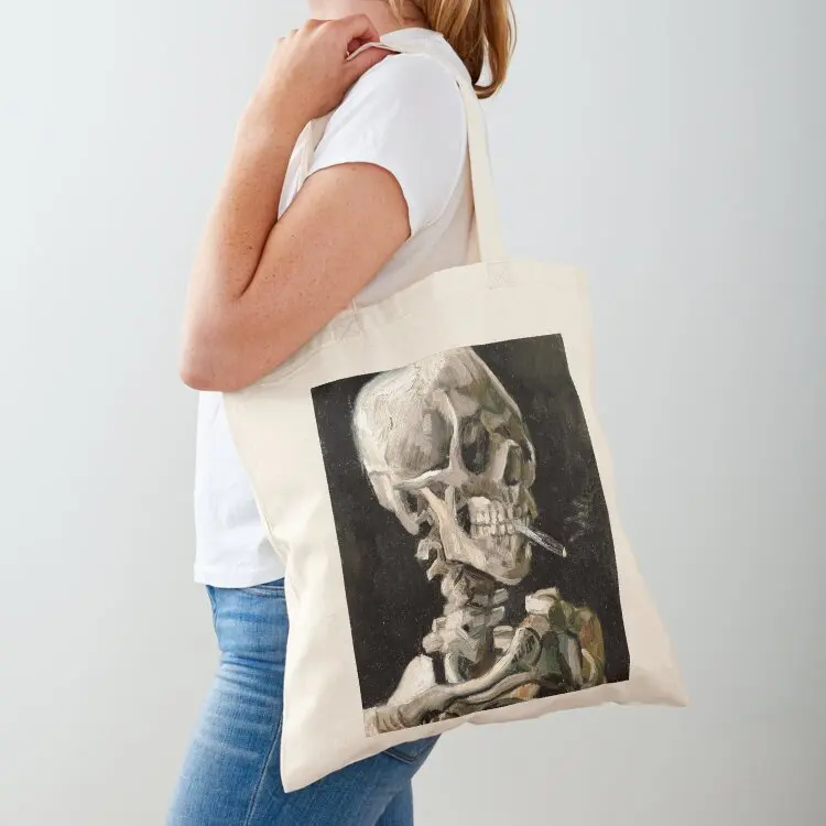 

Van Gogh - Skull of a Skeleton with Burning Cigarette Tote Bag shopping cart bags Women's shopper bag hand bag ladies