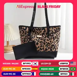 Niche and foreign, versatile shoulder bags, crossbody bags, fashionable large-capacity leopard print handbags,tote bags womenbag