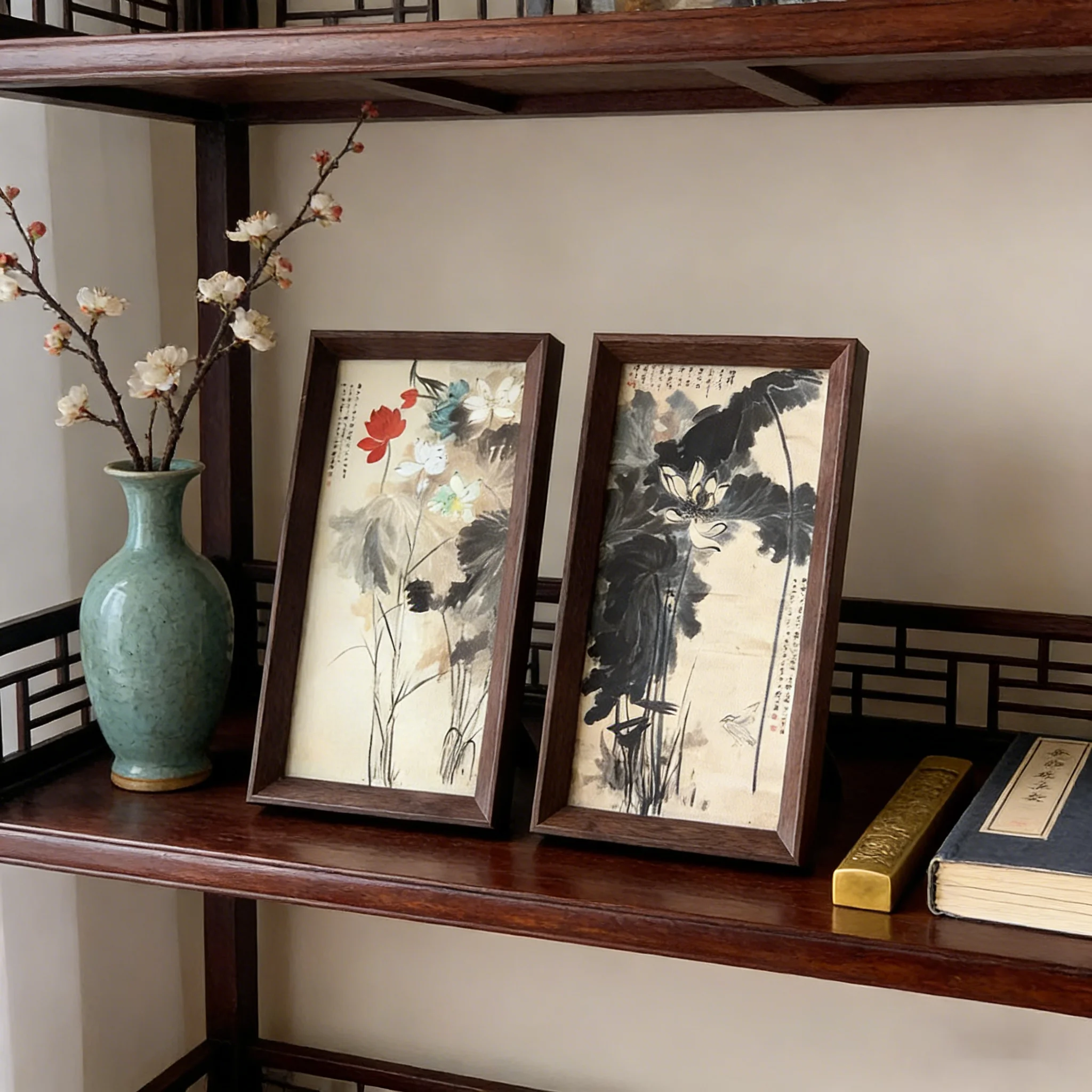 

Framed Painting Chinese style flower painting, ink wash, lotus flower,Picture Frame Table Decor Tabletop Ornament & Wall Art