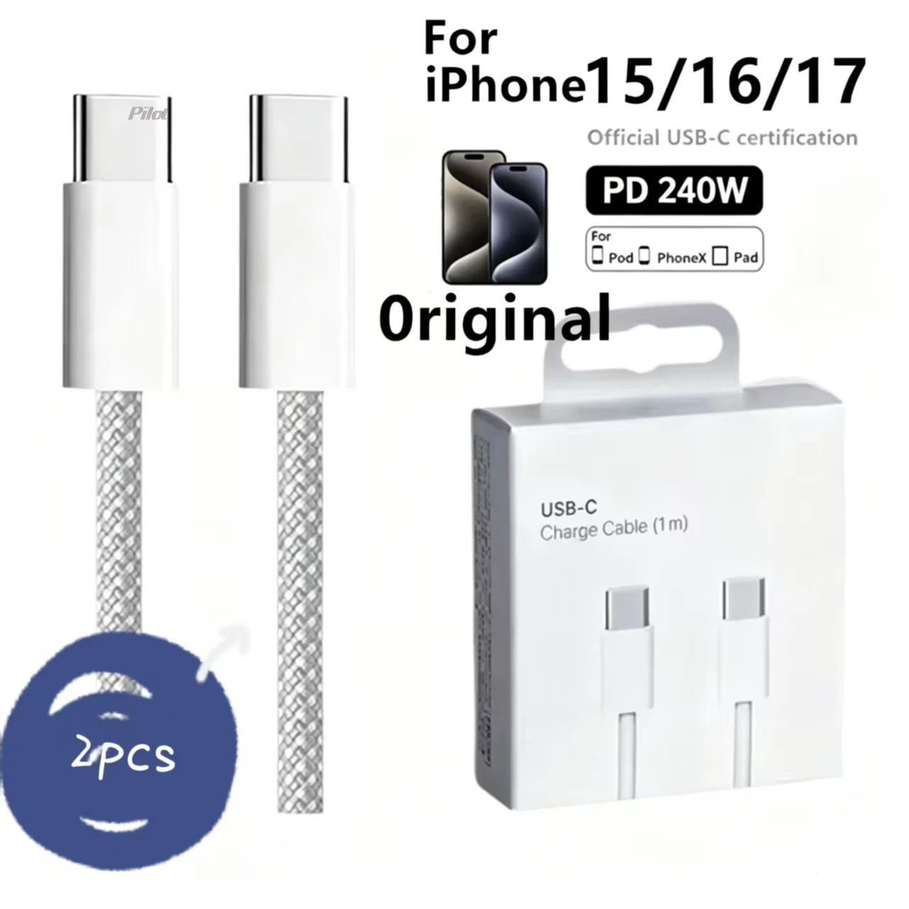 USB-C to Type C Color Cable For Apple iPhone 15 PD 240W Fast Charging For Huawei Xiaomi Samsung Type C Weaving Cable Accessories