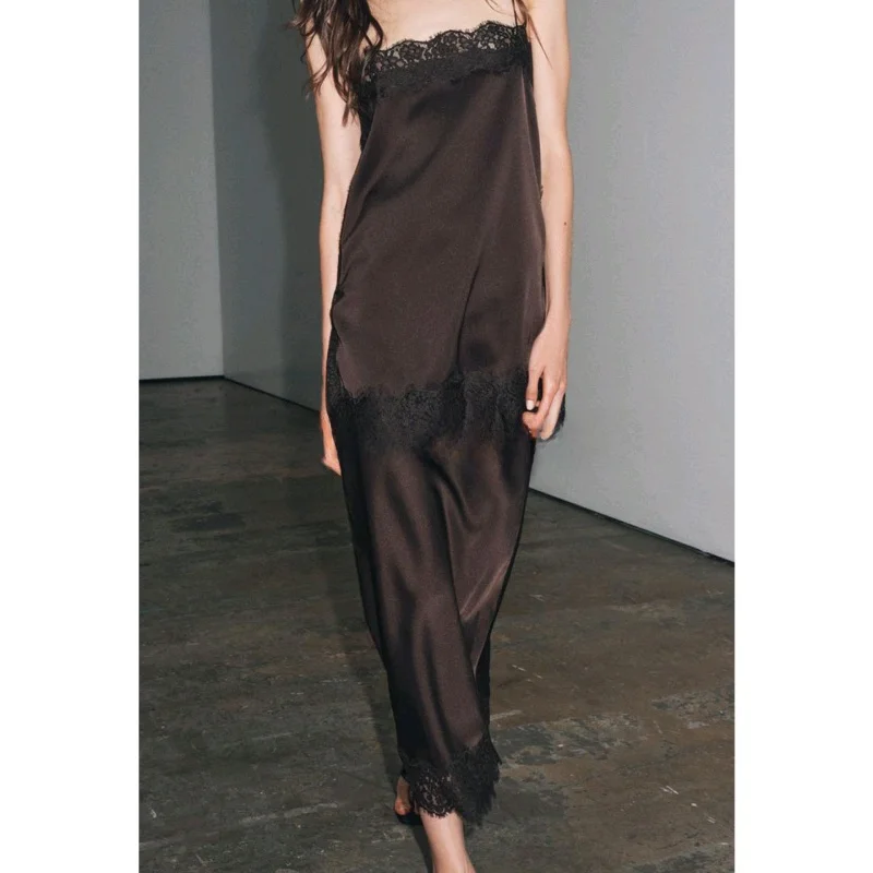 실크 새틴 질감 레이스 탑과 스커트 세트 여성 패션 의상 스트레이트 칼라 레이스 소재 스커트 성인용