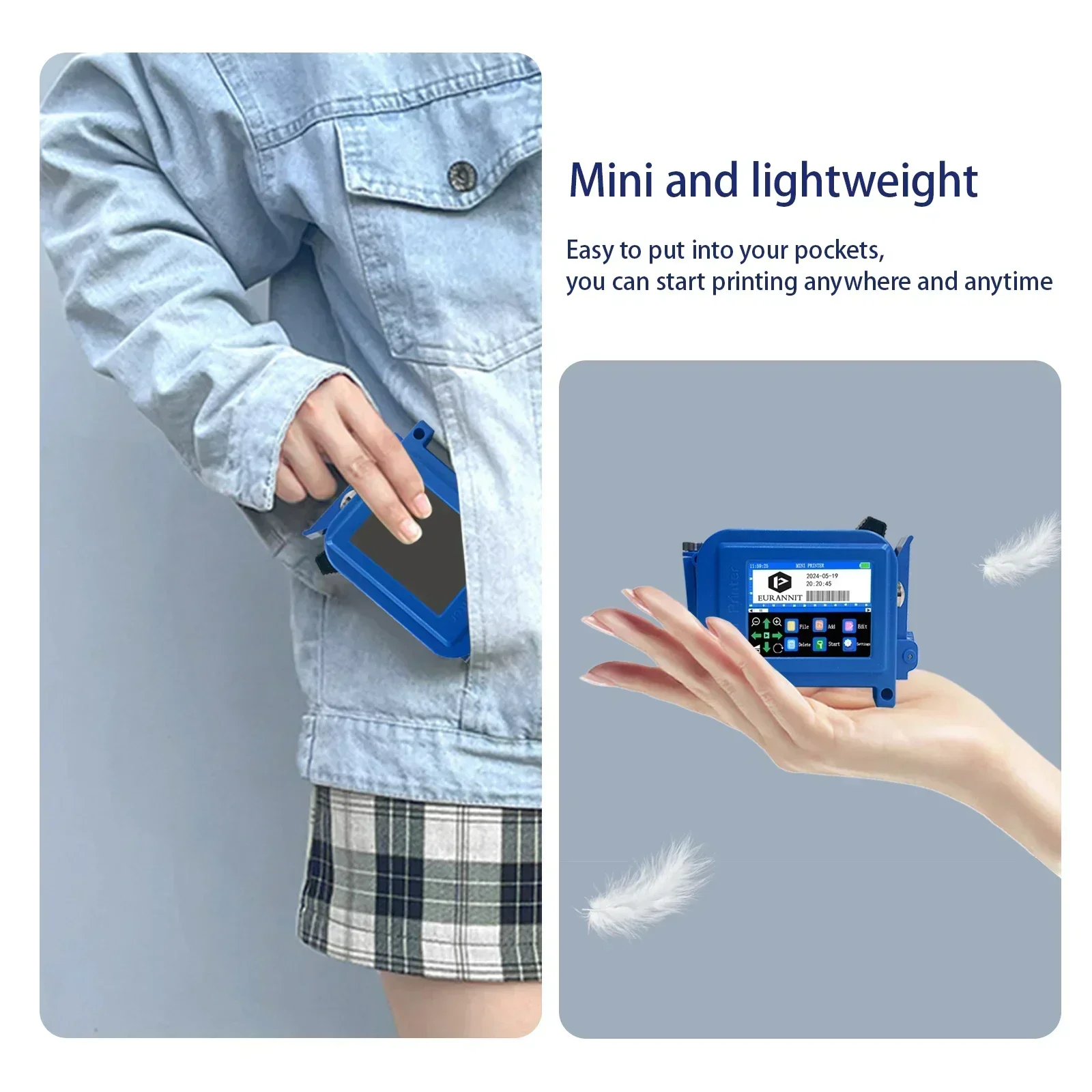 EURANNIT E11 0.5 インチマルチカラーポータブルミニプリンタハンドヘルドインクジェットプリンタインクなし QR バーコードロゴ日付印刷機