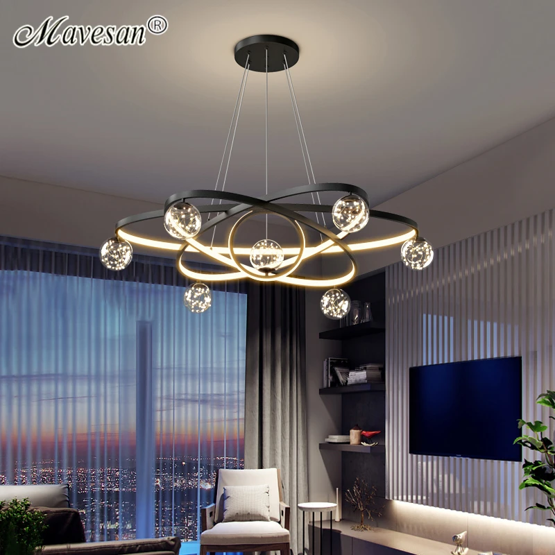 Modern Led Pendant Lights Simple Gypsophila for Dining Table Lighting Living room Bedroom Home Fixture Decoration Black Gold