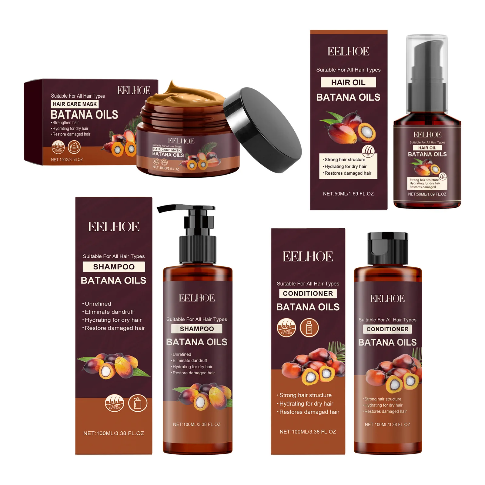 Batana Oil Hair Care Set Nourishing Strengthens Roots Repair Anti Drying Hair Moisturizer Vitamin E Smoothing Hair Products Set