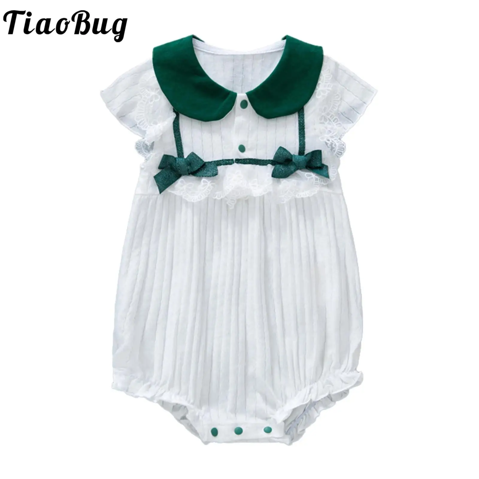 

Infant Baby Girls Cute Summer Clothes Cotton Rompers Short Sleeve Lace Bow Knot Ribbed Knitted Jumpsuit for Baby Shower Party