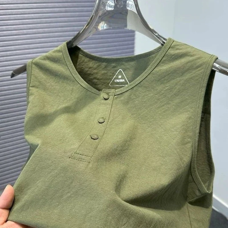 Men's Solid Color Knit Tank Top With Button Placket Casual Daily Wear Summer Style