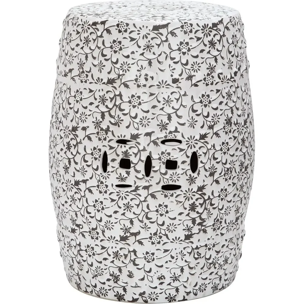 Decorative Garden Stool, White and Charcoal Accents