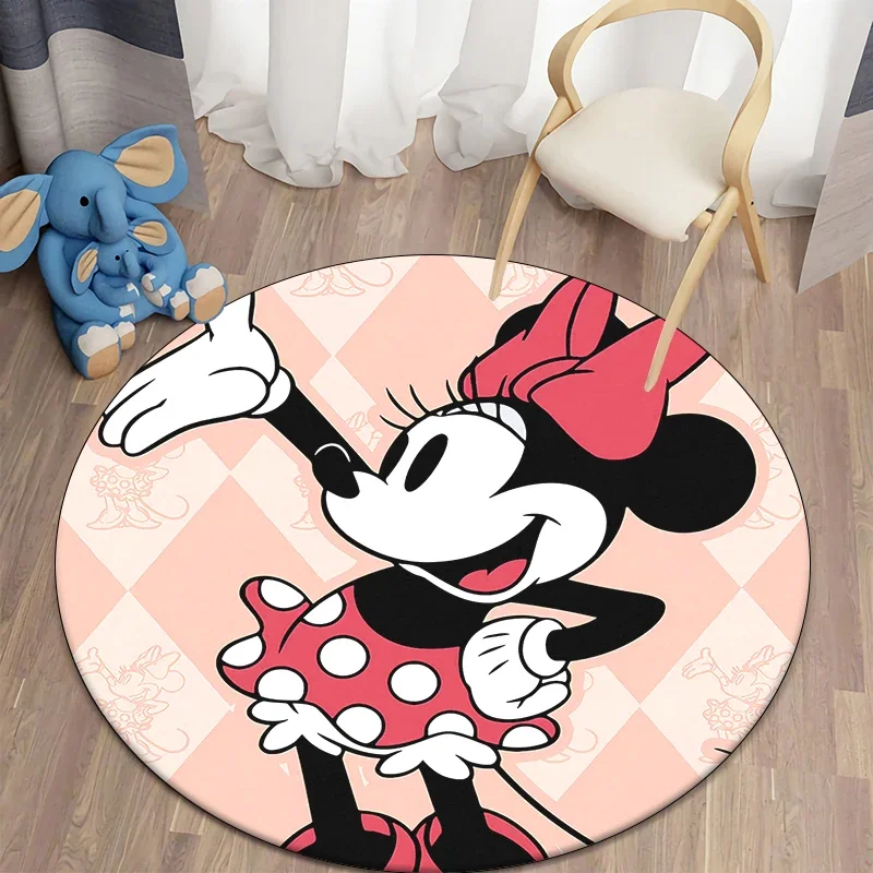 Alfombra redonda con estampado HD de dibujos animados de Minnie Mickey Mouse, alfombrilla antideslizante para dormitorio, balcón, puerta de entrada,