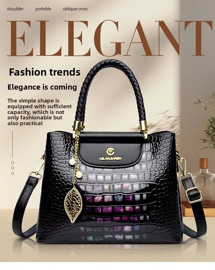 2026 New Women's Large Capacity Handbag Crocodile Texture Painted Leather Tote Bag Single Shoulder Crossbody Bag