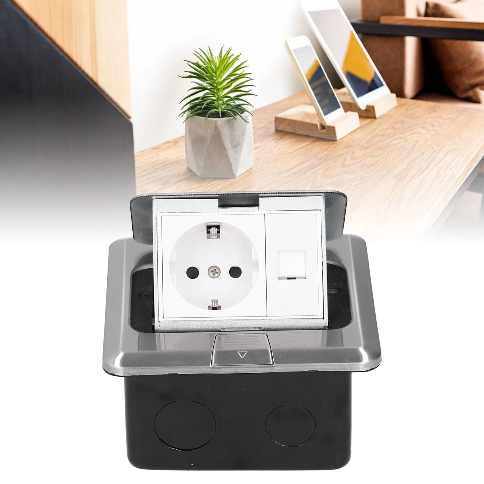 ZK40 Ground Plug Socket Standard Stainless Steel Embedded Floor Outlet Box with Intall Tool AC