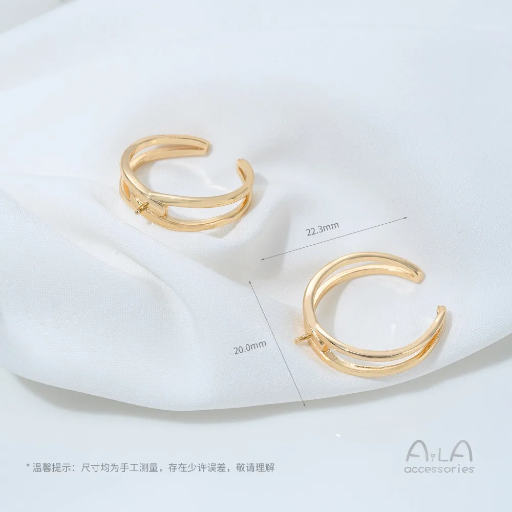 14K حقيبة الذهب الحقيقي نصف حفرة حبة حامل حلقة تويست حلقة حامل اليدوية DIY لزجة اللؤلؤ حلقة مفتوحة الملحقات #5