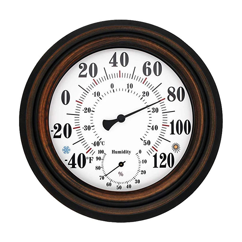 

8" Decorative Thermometer Hygrometer Clock for Patio Garden Wall Decor Indoor Outdoor Thermometer Home Decoration Antique Bronze